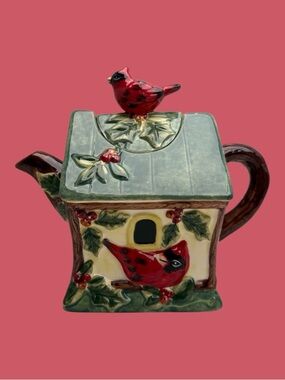 Susan Winget Winter Wonder Red Cardinal Birdhouse Teapot Ceramic